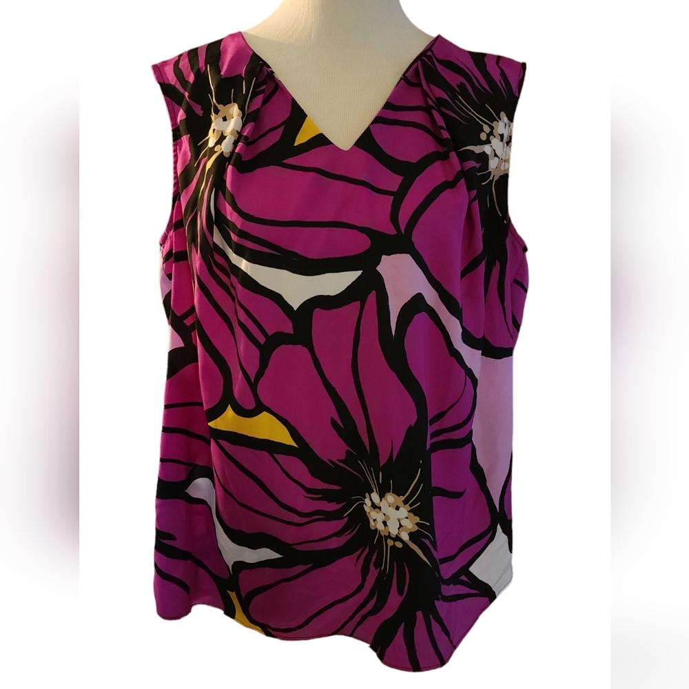 Worthington Tank Top Pink Floral Sleeveless